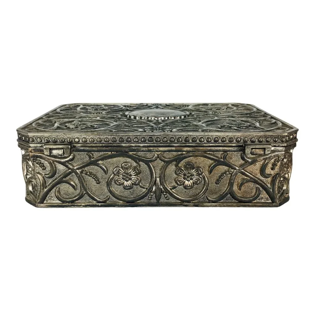 Vintage 70s Godinger Silver Plated Red Velvet Lined Jewelry Trinket Box 9